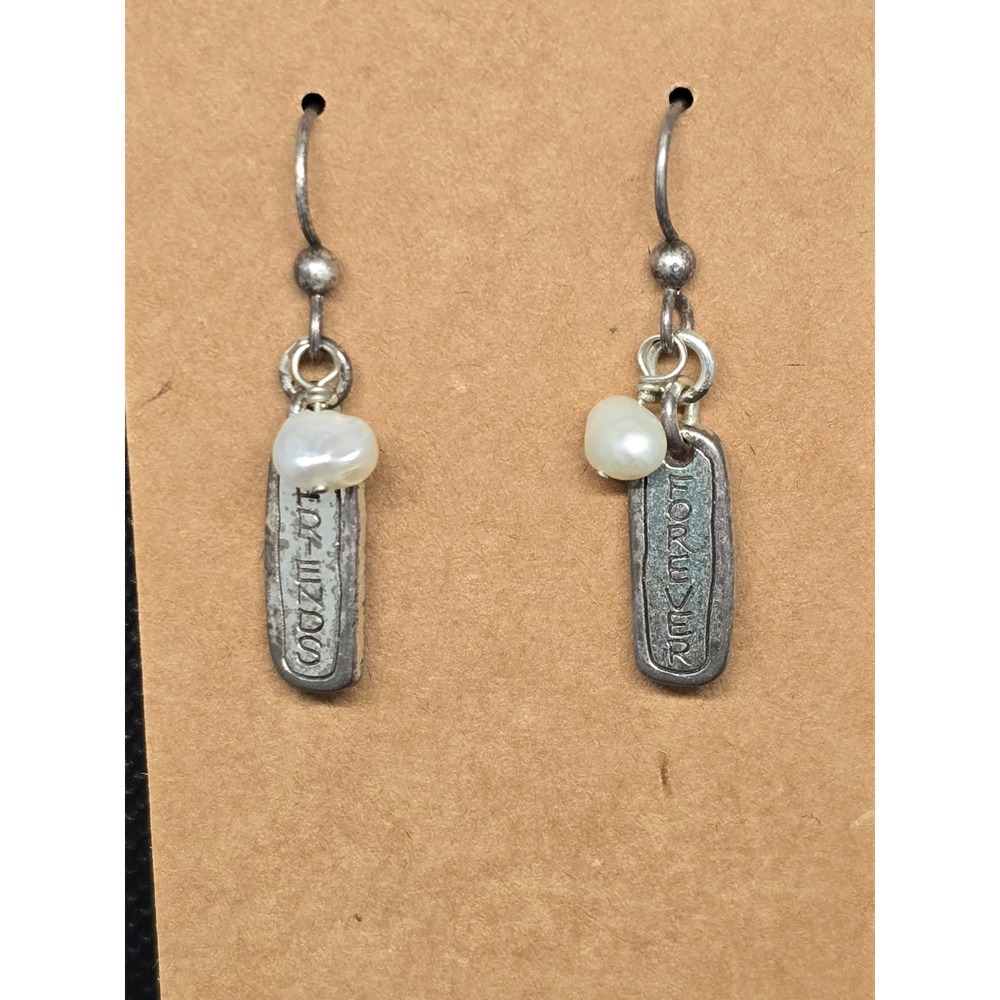 Vintage 90s/Y2K‎ Friends Forever Pearl Drop Earrings Silver Tone Estate Jewelry